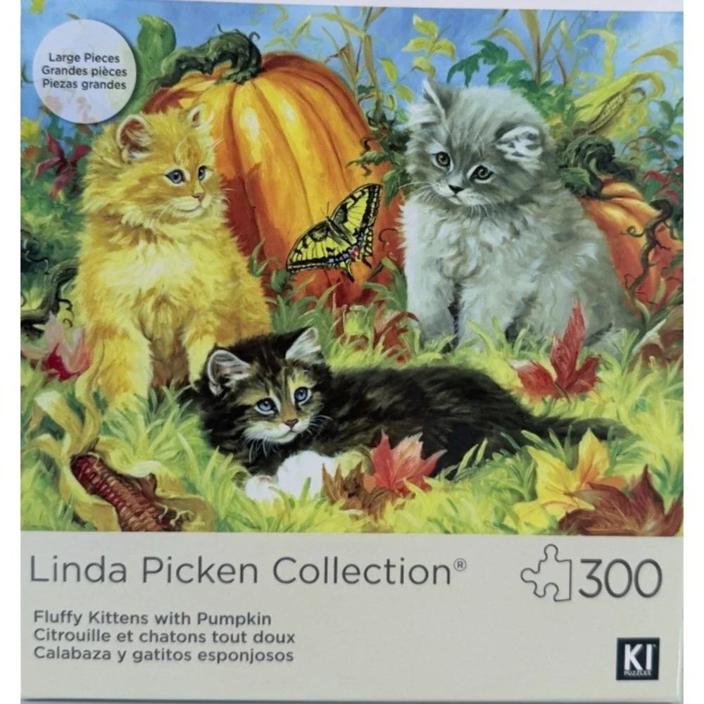 300 Piece Puzzle fluffy kittens in a pumpkin patch Fall‎ Colors Butterfly Corn